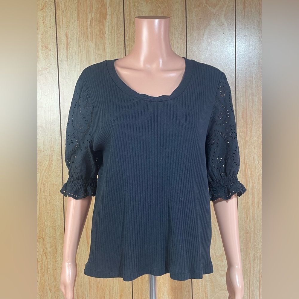 Design History Black Eyelet Sleeve Blouse SZ - L
